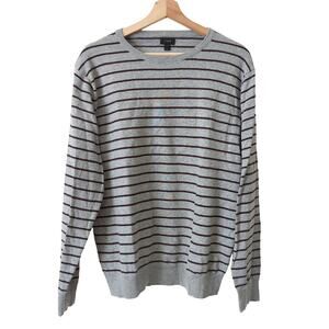 J.CREW Cotton Cashmere Crewneck Striped Gray Sweater Men's Size Large Excellent